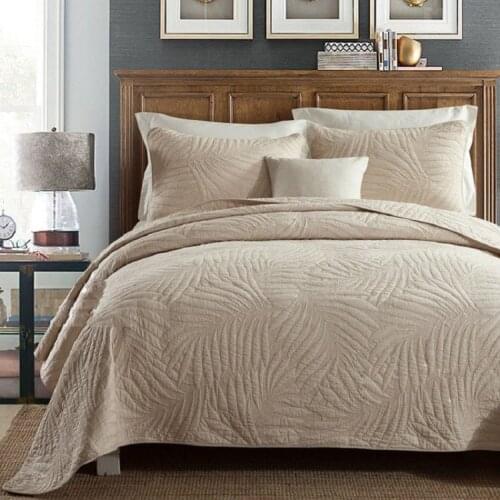 American Embroidered Cotton Summer Quilts Set Quilted Bedspreads for Double Bed Plain Bed Cover King Oversized Pillow Cases 3pcs