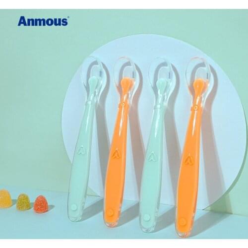 Anmous Baby Silicone Soft Spoon Baby Tableware Newborn Feeding Fruit Puree Food Complementary Bowl Spoon 2pcs