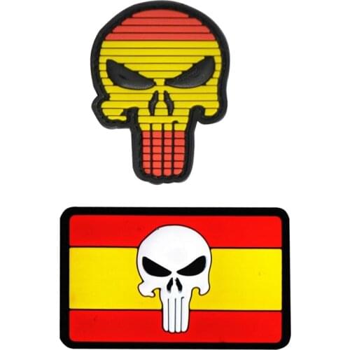 1 Piece Embroidery PVC Spain Flag Skull Tactical Patch Cloth Banner Armband Army Hook And Circle Battle Military Patch Badge