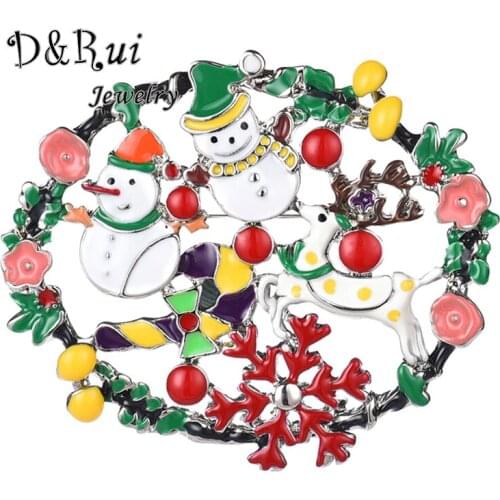 D&Rui Jewelry 2019 New Design Charming Exquisite Christmas Snowman Snow Deer Brooches Pins for Women Kids Fashion Enamel Brooch