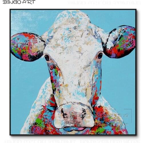Cheap Price High Quality Hand-painted Modern Animal Cow Head Oil Painting on Canvas Beauty Art Cow Oil Painting for Living Room