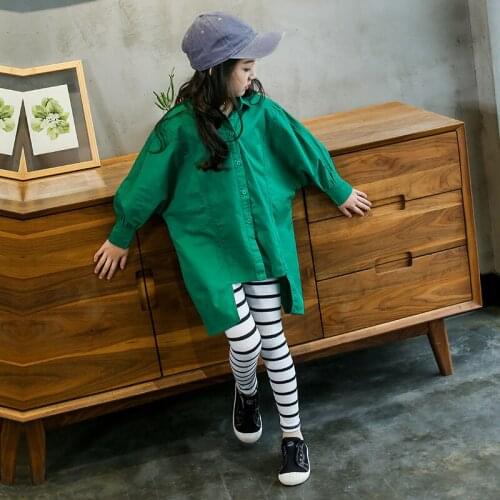 Kids Girls Blouse Long-sleeve Shirt for Girls 2019 Spring Fall Teenage Girls Long Shirt Top White Green Shirts Children Clothes
