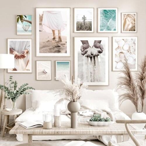 Collect Sand Walk Foamy Ocean Beach Tree Wall Art Canvas Painting Nordic Posters And Prints Wall Pictures For Living Room Decor