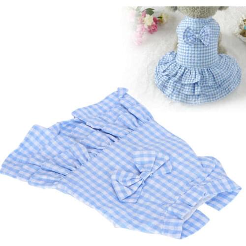 Blue Pet Summer Clothes Dog Polyester Sleeveless T-Shirt Skirt Bow-Knot Dress Pet Pig Clothes 3 Sizes