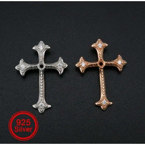1Pcs 3MM Round Prong Pendant Settings Cross Rose Gold Plated Solid 925 Sterling Silver Charm Bezel Tray DIY Supplies 1411264