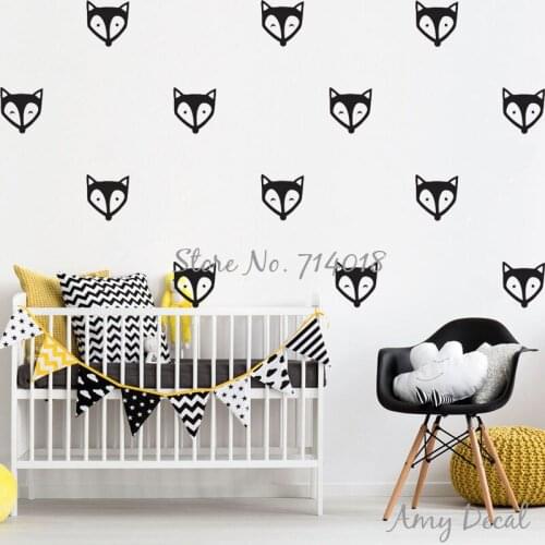 Fox Face Wall Sticker Decals Unique Gold Smile Fox Wall Pattern Decor Cute Woodland Nursery Stickers Vinyl Murals Wall Art A857