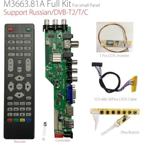 M3663.81A Digital Signal DVB-C DVB-T2 DVB-T Universal LCD TV Controller Driver Board kit + 1ch 6bit 30pins 1pcs CCFL lamp invert