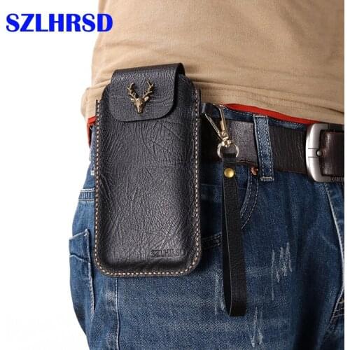 Wrist Men Genuine Leather Case Mobile Phone Waist Bag Wear Belt Verticle Waist Bag for ASUS ZenFone 4 Max HD ZB500TL X00KD