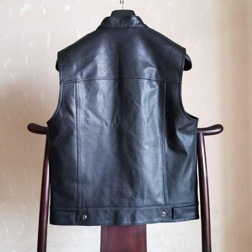 HLZZ351 Asian Small Size Mens Super High Quality Genuine Goat Leather Brass Button Vest Stylish Waistcoat