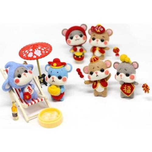 Mouse and rat year wool felt needle felting keychain craft needlecraft DIY handmade