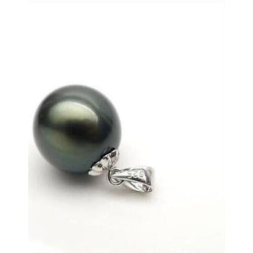 Natural AAA 11-12mm Black Green Tahitian Pearl necklace Pendant