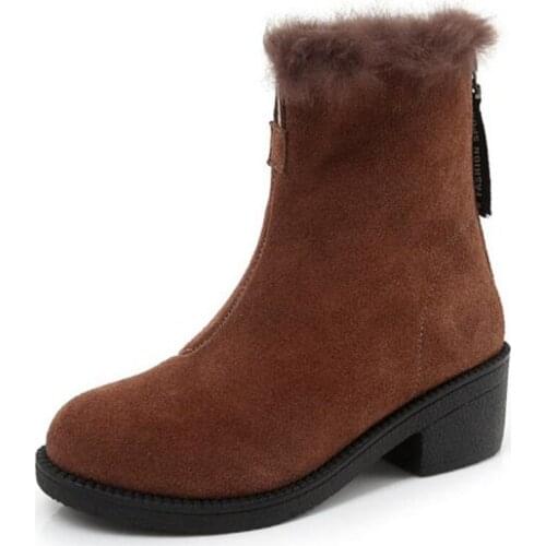 2020 New Top Frosted Cowhide Leather Boots Winter Snow Boots Fashion All-match Women Boots Large Size Thick Heel Fashion Boots
