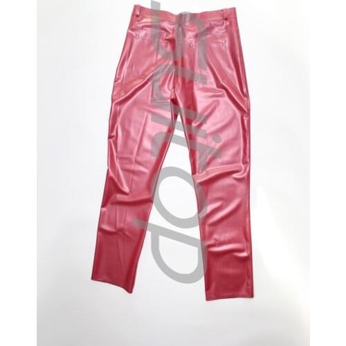 New men Latex Metallic RED Rubber PANTS CATSUITOP