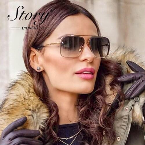 STORY Vintage Fashion Slice Square Sunglasses Women Men Brand Designer Retro Gradient Gray Driving Pilot Sun Glasses Male S5319