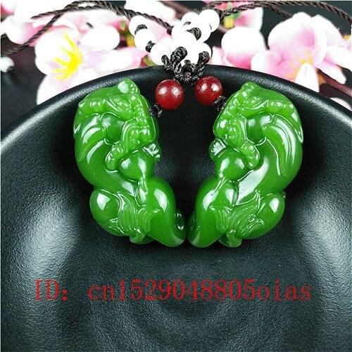 A pair Natural Green Chinese Jade Tiger Pendant Necklace Fashion Accessories Charm Jewelry Carved Pixiu Amulet Gifts for Women