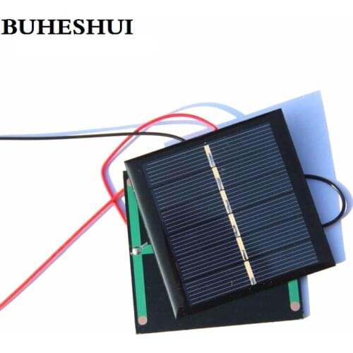 BUHESHUI 200MA 3V 0.6w Solar Cell Polycrystalline Solar Panel DIY+15CM Cable Solar Power 2.4V Battery Charger Education 65*65MM