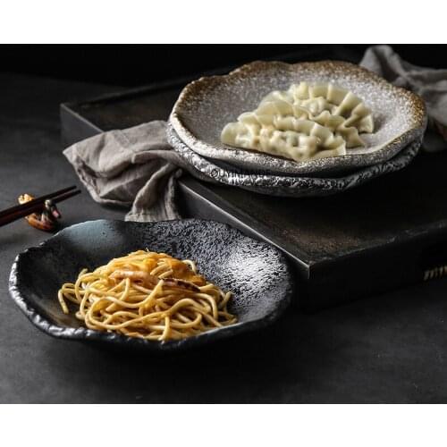 Retro Stoneware Tableware Japanese Restaurant Characteristic Creative Ceramic Plate Home Dim Sum Cold Dish Snack Plate
