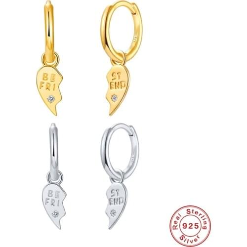 Aide 925 Sterling Silver 8mm Hoop Earrings With Heart Best Friend Love Pendant Charm Dangle Earring For Women Fine Jewelry Gift