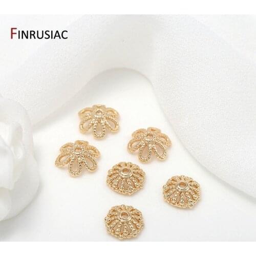 8 Types Small Flower Caps For Beads Jewelry Making,14k Gold Plated Brass Metal Beads Caps Accessories DIY Craft