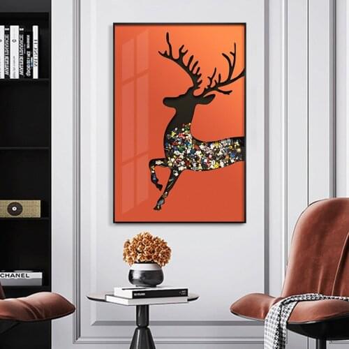 Modern Xuanguan decorative painting orange living room building blocks physical painting light luxury corridor aisle animation