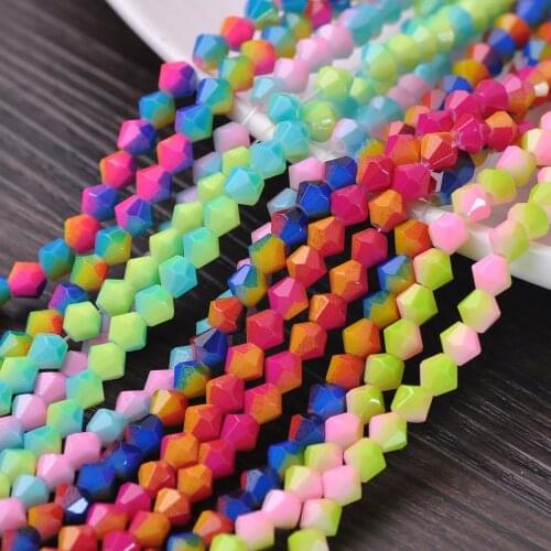 Rainbow Coated Colors Bicone Faceted 6mm 8mm Opqaue Glass Loose Spacer Beads Wholesale Lot for Jewelry Making Findings DIY