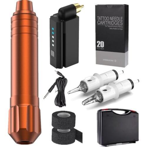 New Launched Tattoo Kits With Rotary Pen Machine And Wireless Power Supply, 20 Pcs Cartridges Needles1003RL,Gloves and Bandage