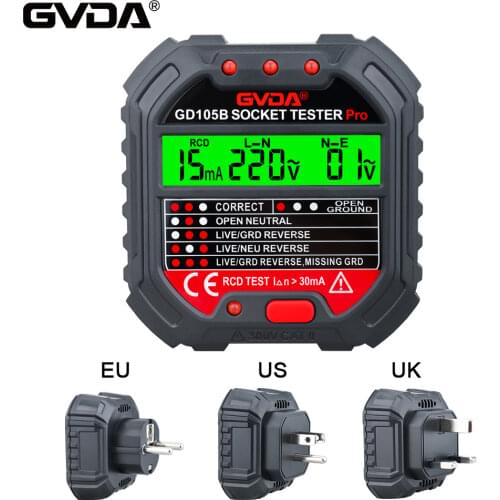 GVDA Socket Tester Outlet Detector Circuit Breaker Finders Ground Zero Line US UK EU Plug Polarity Phase Check Instruments