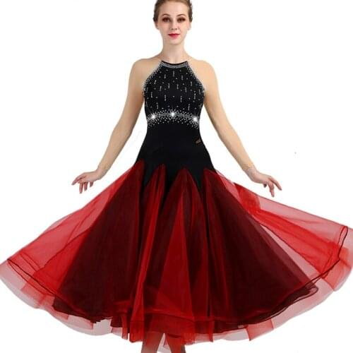 Ballroom Dance Dresses Long Sleeve foxtrot Women Stage Waltz Ballroom Dress red black MQ064 modern dress