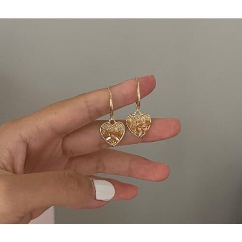 AOMU Fashion Sweet Transparent Champagne Gradient Crystal Geometric Cute Love Heart Hoop Earring for Women Girl Jewelry Party