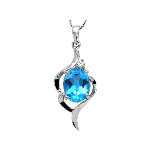 CoLife Jewelry Chrame Silver Gemstone Pendant 7mm*9mm Natural Light Blue Topaz Pendant 925 Silver Topaz Jewelry Gift for Woman