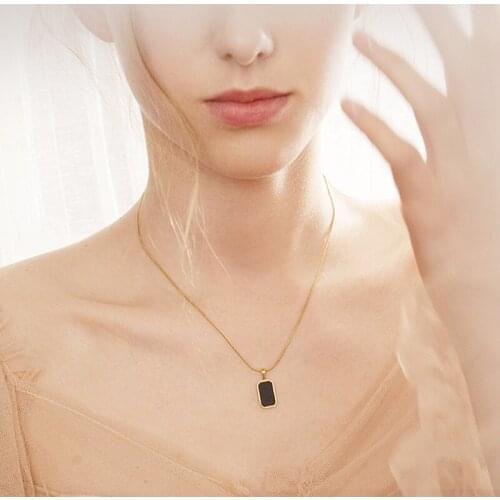 Gothic Accessories Stainless Steel Necklace for Women Black Rectangular Pendant Titanium Steel Jewelry Streetwear Chains