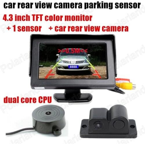 3in1 Sound Alarm Car Video Parking Sensor Camera+4.3" Car Monitor Backup Radar Reverse System For Auto Vehicle Reversing