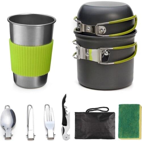 1 Set Portable Cookware Camping Cooking Set Folding Pot Pan Saucepan Kettle Cookware Kit for Travel Picnic Hiking Outdoor Cooker