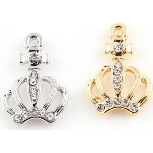 10pcs/lot Crown Rhinestone Dangle Handmade Charms Pendant DIY for Bracelet Necklace Bag