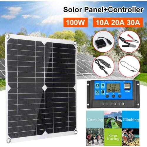 100w Solar Panel Dual 12v/5v USB With 30A Controller Waterproof Solar Cells for RV Battery Charger Camping Phone Car Yacht