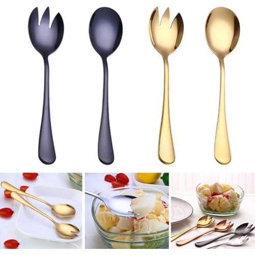2 Pcs Gold Salad Spoon and Fork Serving Spoon Set Stainless Steel Cutlery Set Tableware Kitchen Accessories Colher