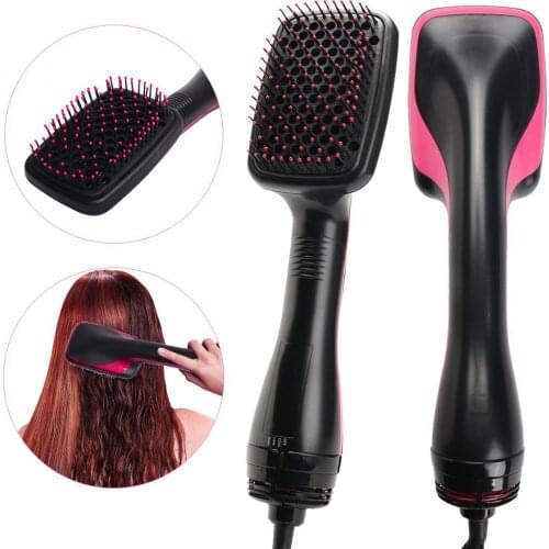 2 IN 1 One Step Volumizer Dryer Brush Combs Salon Hot Air Brush Styling Brush Negative Ion Hair Dryer Hair Straightener Curler