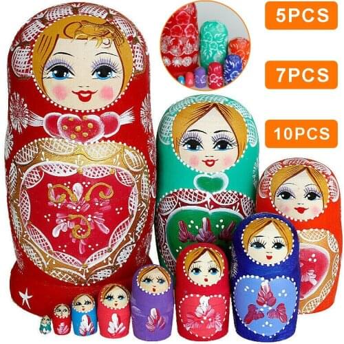 5/7/10 PCS Russian Nesting Wooden Matryoshka Doll Set Hand Painted Decor Russian Nesting Dolls Baby Girl Toys Children Gift