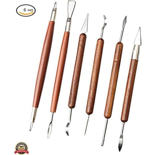 6Pcs Clay Sculpting Tools Wooden Handle Double-Sided Set for Pottery Sculpture Pottery Tools Sculpting Carving Tool Set