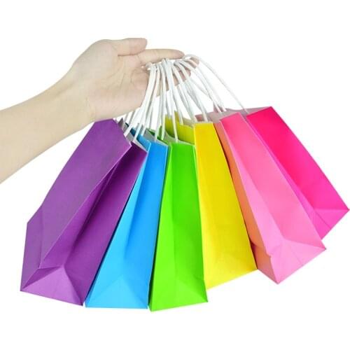 6Pcs Thank You Kraft Paper Gift Bag With Handles Colorful Candy Food Shopping Bag For Wedding Christmas Party Gift Pakcing Decor