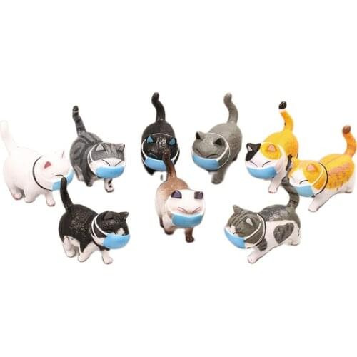 9pc Anime Figure Cartoon Lucky Cats Model Facemask Cat Craft Action Figure Doll PVC Decor Miniatures Ornaments Children Gift