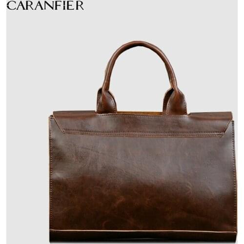 CARANFIER Mens Briefcase PU Leather Handbags Crazy Horse Business Casual Shoulder Crossbody Bags High Quality Solid Laptop Bags