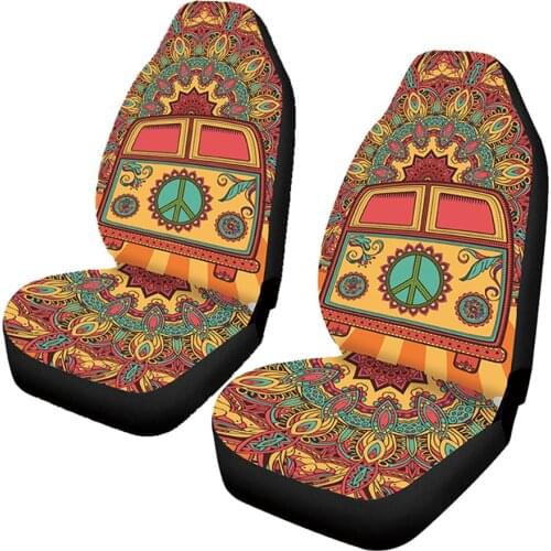 Car Seat Cover Universal Bucket School Bus Hippie Van Pattern Front Seats Covers 2 Sets For Golf 4 Peugeot 206 207 307 308 2008