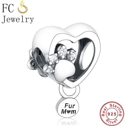 FC Jewelry Fit Original Brand Charm Bracelet 925 Silver Fur Mom Love Heart Bear Paw Zirconia Bead For Making Berloque 2020 NEW