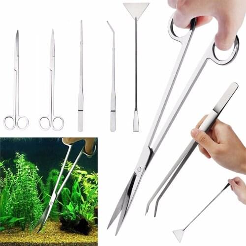 Stainless Steel Aquarium Cleaning Tools 5pcs/set For Fish And Marine Aquarium Live Plants Grass Trim tool Tweezers Shovel Kit