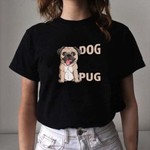 Korean Cartoon Short Sleeve Tee Shirt Femme Funny Pug Dog Print T Shirt Women Tops Summer Fashion T-shirt Casual Camiseta Mujer