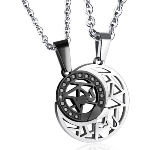 Creative Sun Moon Iloveyou Stitching Stainless Steel Couple Pendant Necklace
