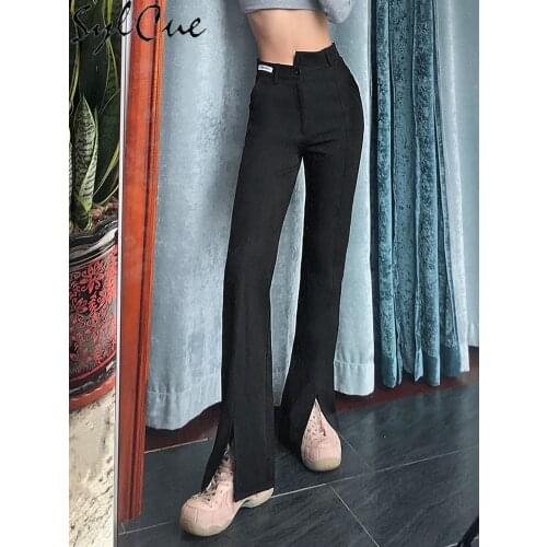 Sylcue Summer Street hipster hard cool girl irregular high and low waist super show legs long leisure trouser legs split female