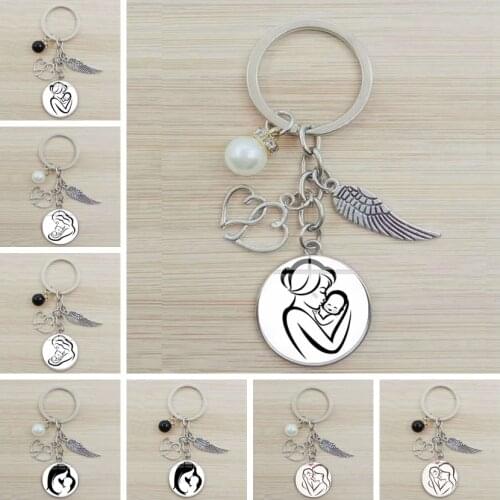 Best Mother and Baby Family Cartoon Character Keychain Silver Plated Convex Glass Mothers Day Gift