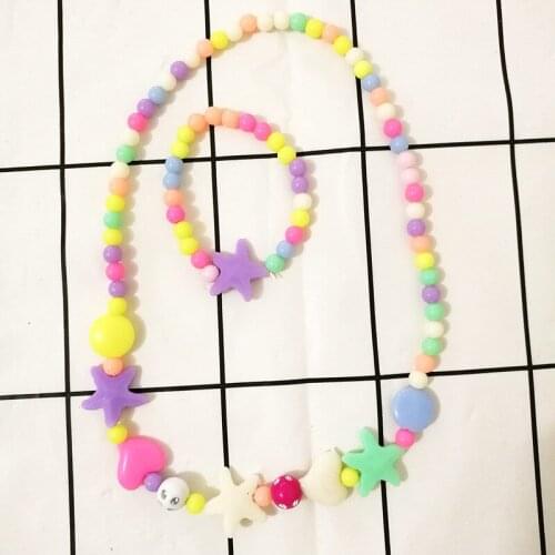 Fashion New Acrylic Bead Ocean Series Starfish Childrens Necklace Bracelet Set Fashion Jewelry Shiny Cute Multicolor Girl Gift